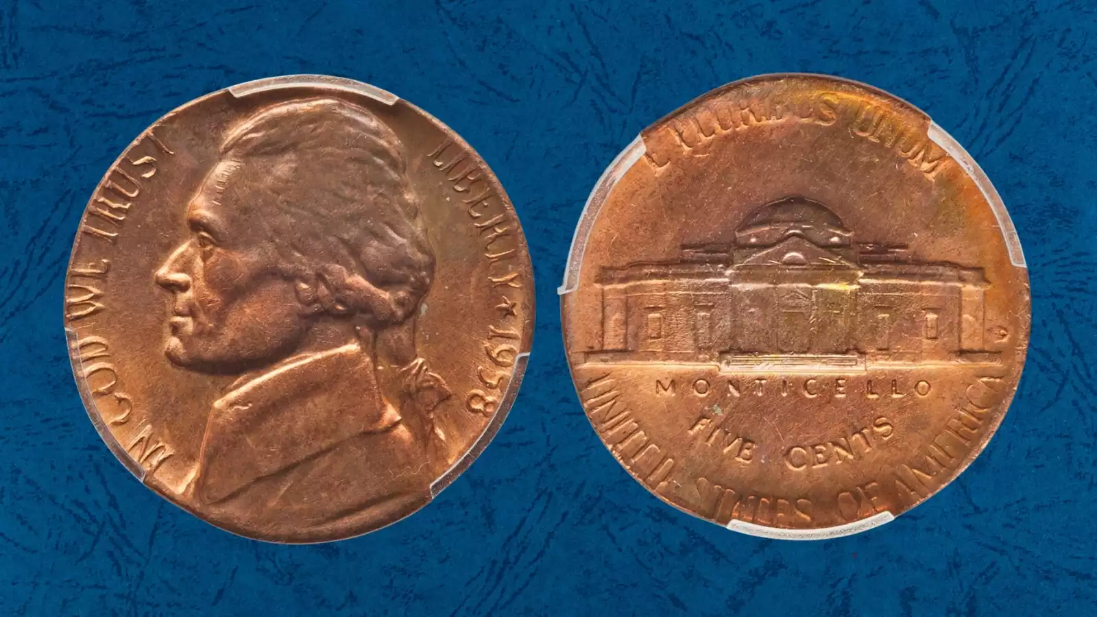 1958 Jefferson nickel struck on wrong foreign planchet error coin showing smaller diameter and different metal color